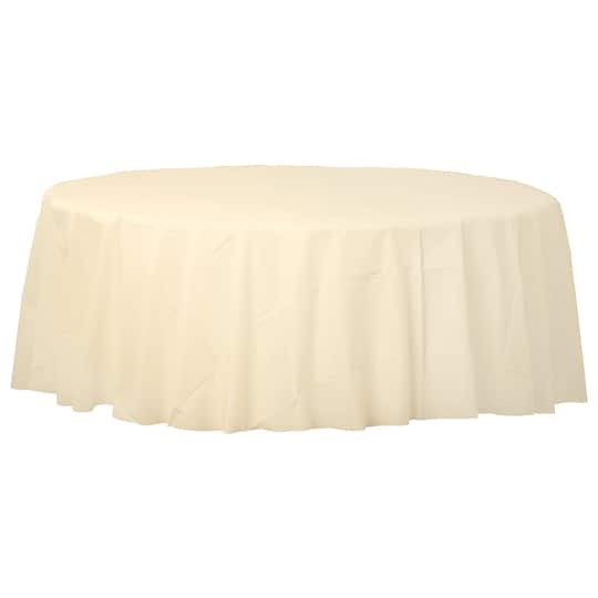 84 Vanilla Creme Round Plastic Table, Plastic Table Cover Round
